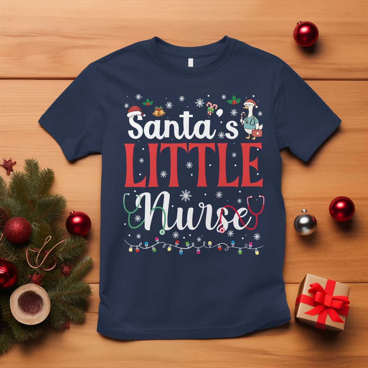 Funny Nurse Christmas T Shirt Santa Little Nurse TS14 Navy Print Your Wear