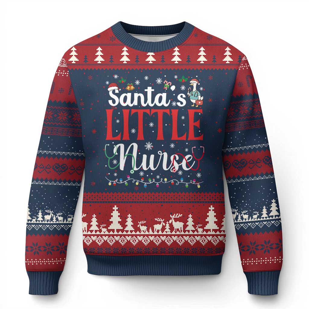 Funny Nurse Christmas Ugly Christmas Sweater Santa Little Nurse TS14 Navy Red Print Your Wear