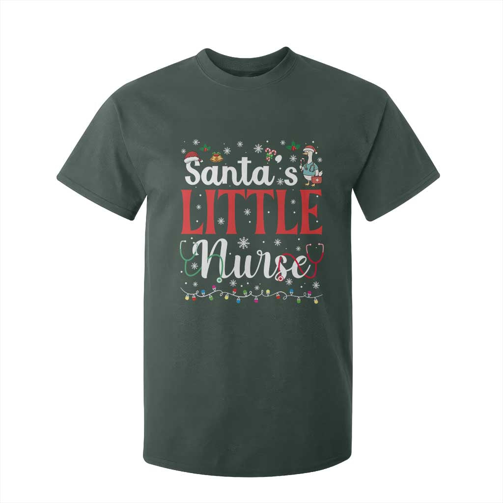 Funny Nurse Christmas T Shirt For Kid Santa Little Nurse TS14 Dark Forest Green Print Your Wear