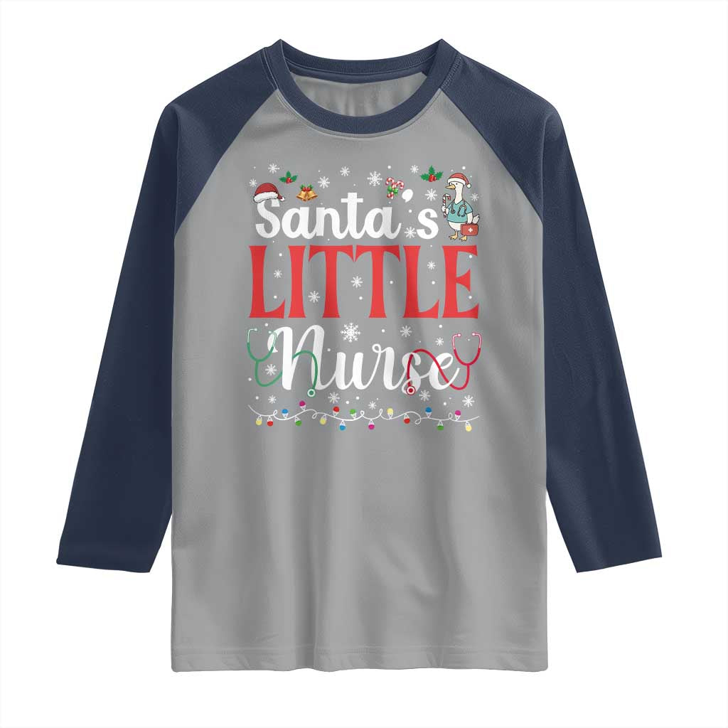 Funny Nurse Christmas Raglan Shirt Santa Little Nurse TS14 Sport Gray Navy Print Your Wear