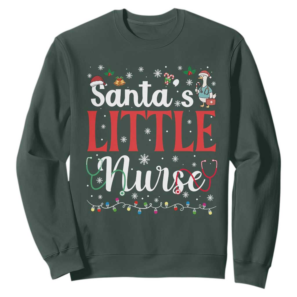Funny Nurse Christmas Sweatshirt Santa Little Nurse TS14 Dark Forest Green Print Your Wear