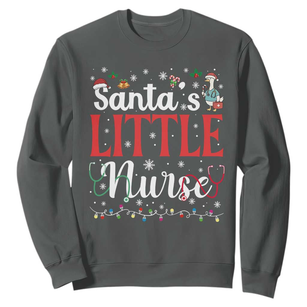 Funny Nurse Christmas Sweatshirt Santa Little Nurse TS14 Dark Heather Print Your Wear