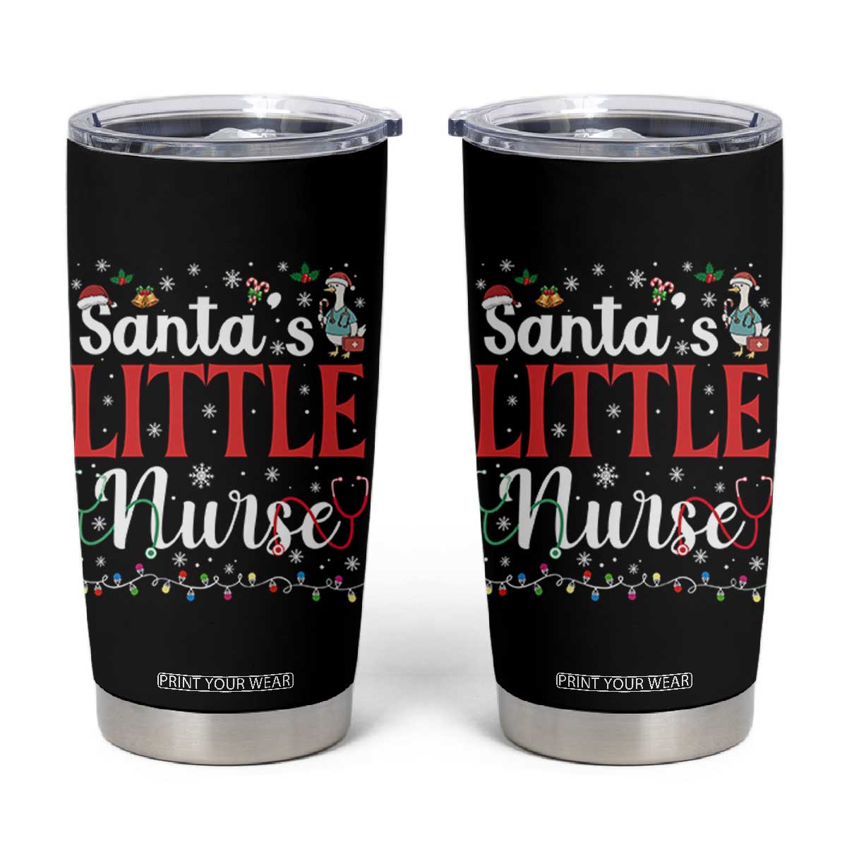 Funny Nurse Christmas Tumbler Cup Santa Little Nurse TS14 Black Print Your Wear
