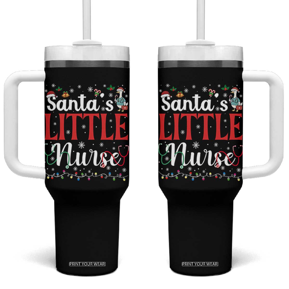 Funny Nurse Christmas Tumbler With Handle Santa Little Nurse TS14 One Size: 40 oz Black Print Your Wear