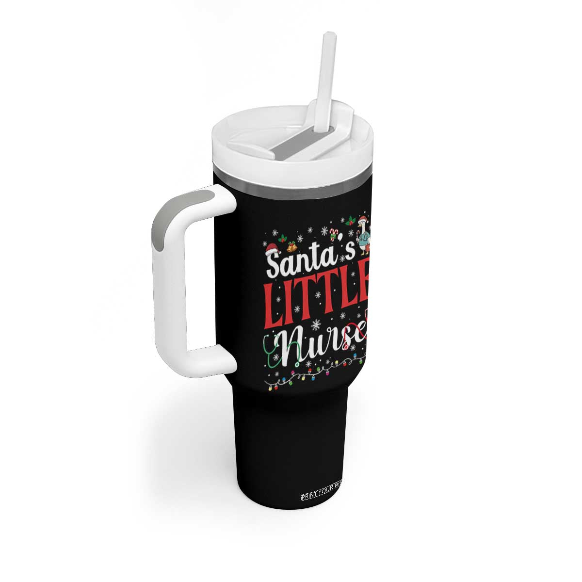 Funny Nurse Christmas Tumbler With Handle Santa Little Nurse TS14 Print Your Wear