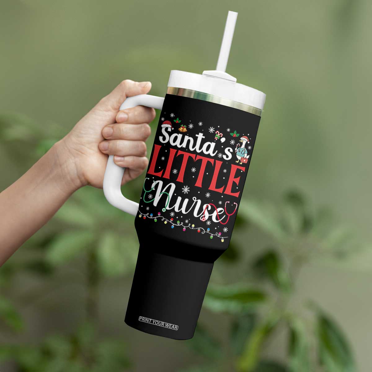 Funny Nurse Christmas Tumbler With Handle Santa Little Nurse TS14 Print Your Wear