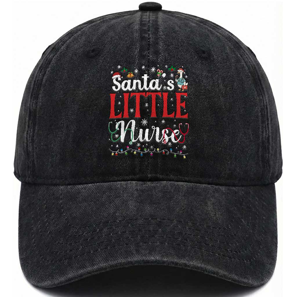 Funny Nurse Christmas Washed Cotton Baseball Cap Santa Little Nurse TS14 Washed Cap Universal Fit Black Print Your Wear