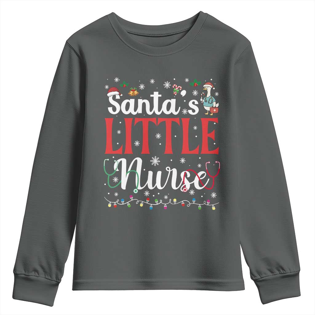 Funny Nurse Christmas Youth Sweatshirt Santa Little Nurse TS14 Dark Heather Print Your Wear