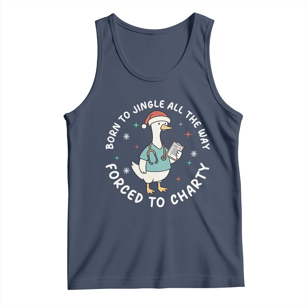 Christmas Goose Nurse Tank Top Born To Jingle All The Way Forrced To Chart TS14 Navy Print Your Wear