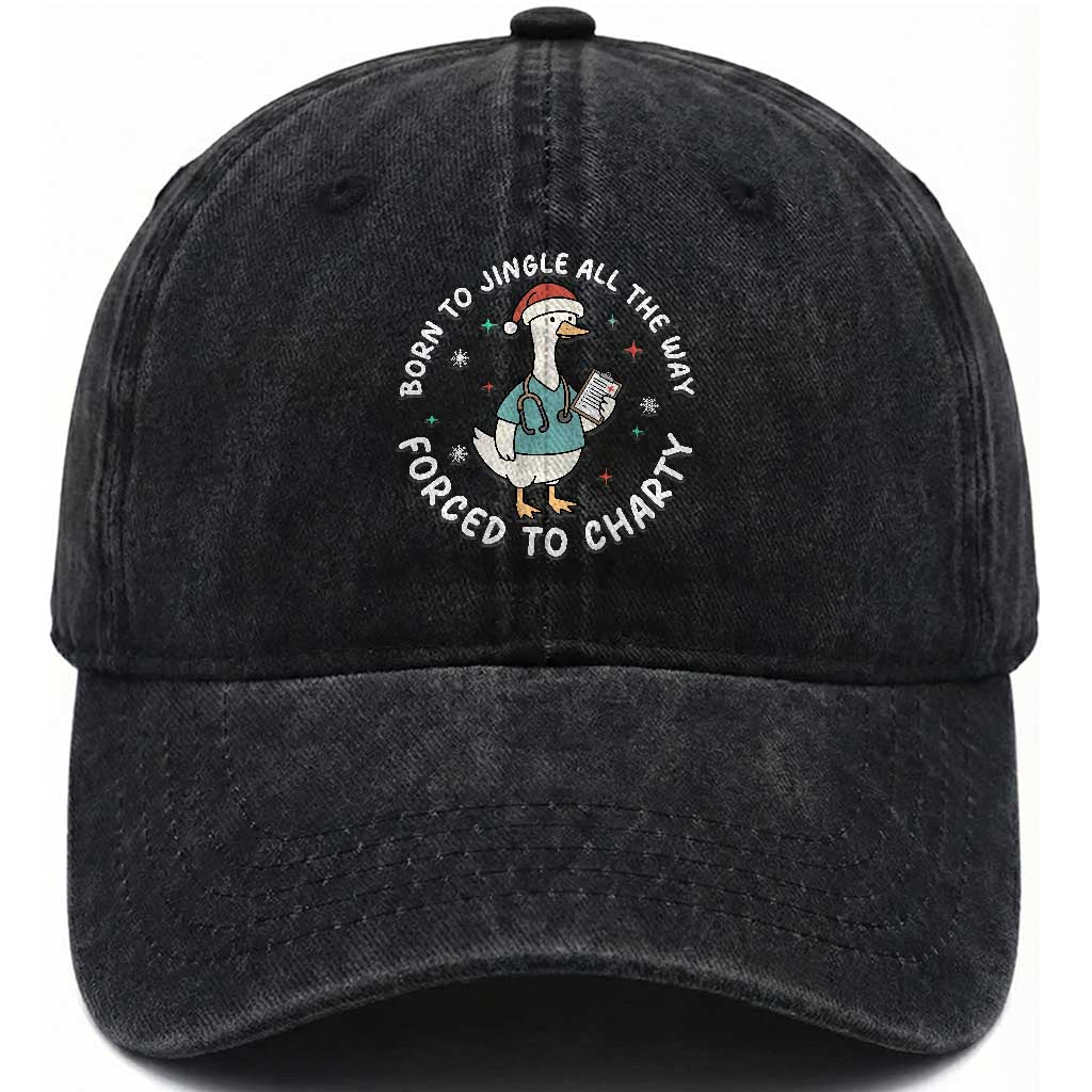 Christmas Goose Nurse Washed Cotton Baseball Cap Born To Jingle All The Way Forrced To Chart TS14 Washed Cap Universal Fit Black Print Your Wear