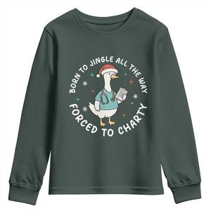 Christmas Goose Nurse Youth Sweatshirt Born To Jingle All The Way Forrced To Chart TS14 Dark Forest Green Print Your Wear