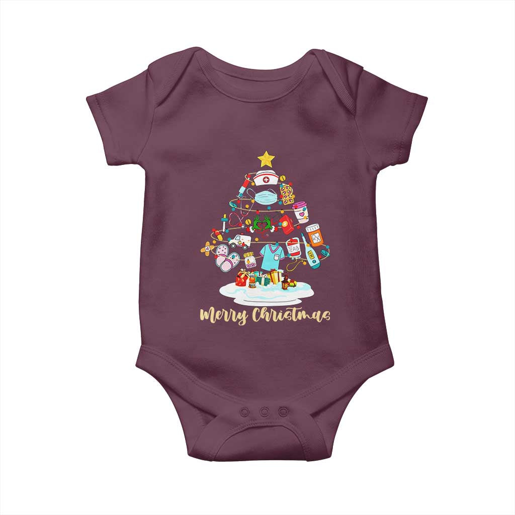 Christmas Nurse Tree Lights Baby Onesie TS14 Maroon Print Your Wear