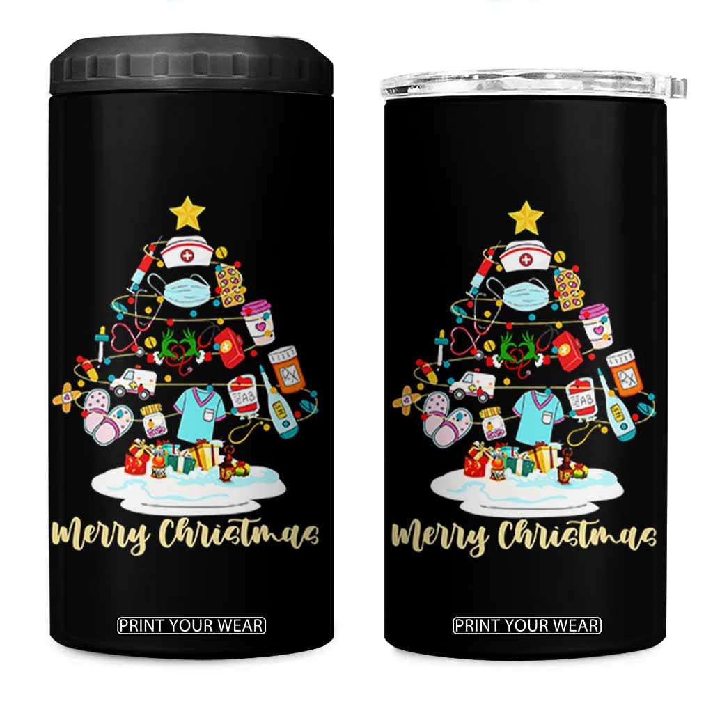 Christmas Nurse Tree Lights 4 in 1 Can Cooler Tumbler TS14 One Size: 16 oz Black Print Your Wear