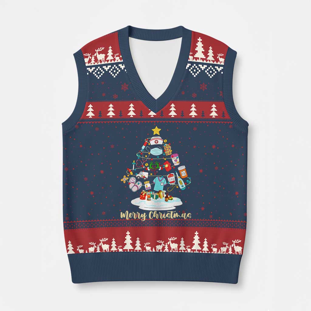 Christmas Nurse Tree Lights V-Neck Knit Sweater Vest TS14 Navy Red Print Your Wear