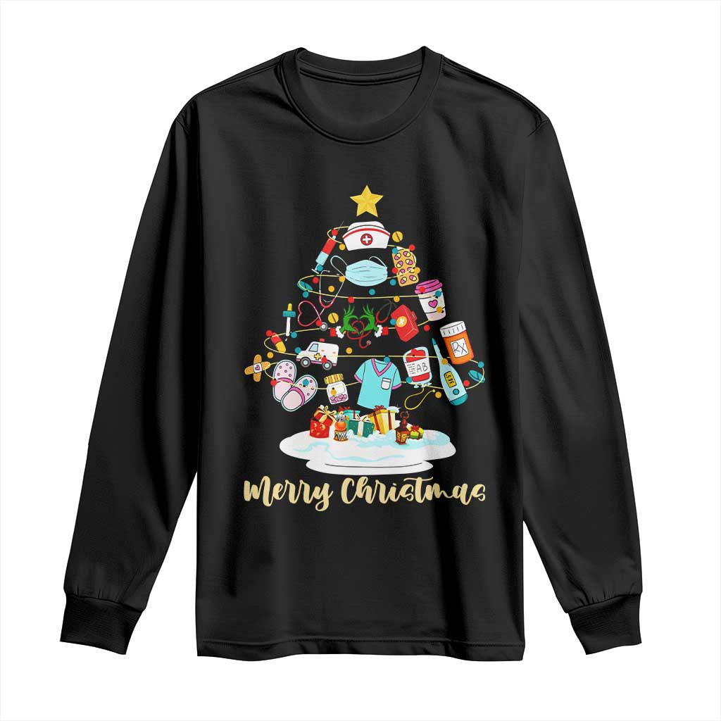 Christmas Nurse Tree Lights Long Sleeve Shirt TS14 Black Print Your Wear