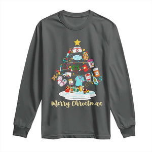 Christmas Nurse Tree Lights Long Sleeve Shirt TS14 Dark Heather Print Your Wear