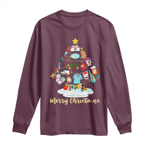 Christmas Nurse Tree Lights Long Sleeve Shirt TS14 Maroon Print Your Wear