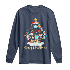 Christmas Nurse Tree Lights Long Sleeve Shirt TS14 Navy Print Your Wear