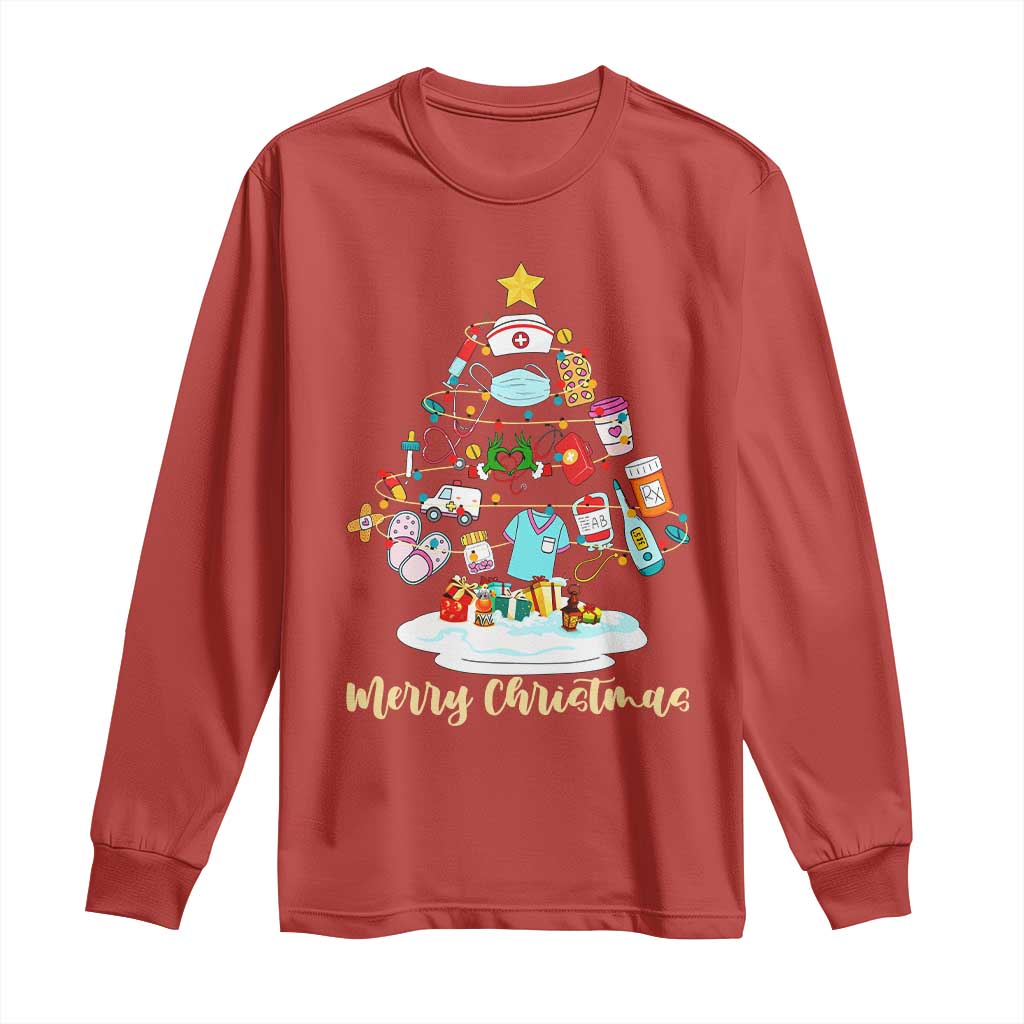Christmas Nurse Tree Lights Long Sleeve Shirt TS14 Red Print Your Wear