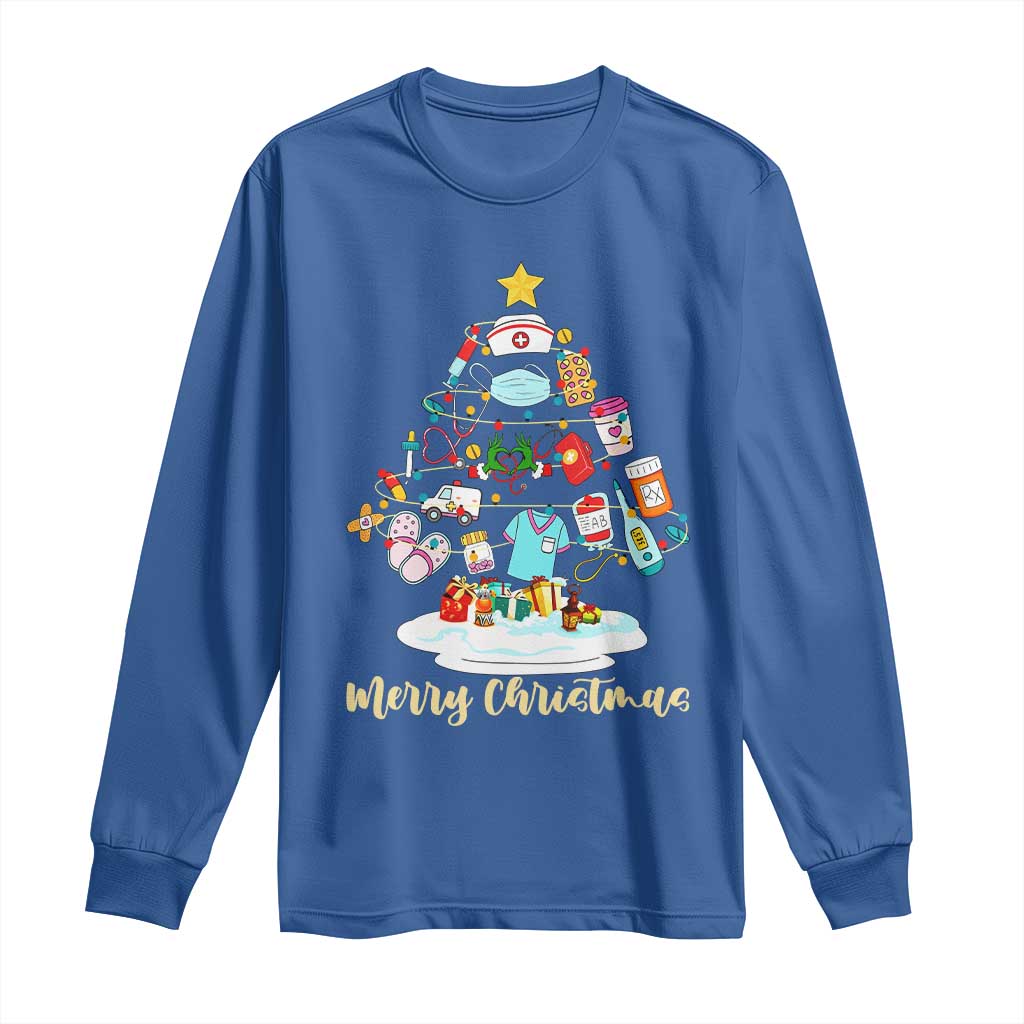 Christmas Nurse Tree Lights Long Sleeve Shirt TS14 Royal Blue Print Your Wear
