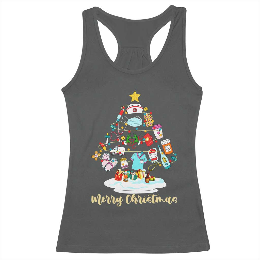 Christmas Nurse Tree Lights Racerback Tank Top TS14 Dark Heather Print Your Wear