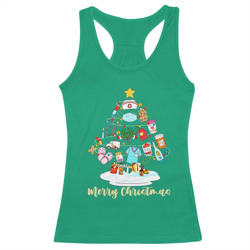 Christmas Nurse Tree Lights Racerback Tank Top - Print Your Wear