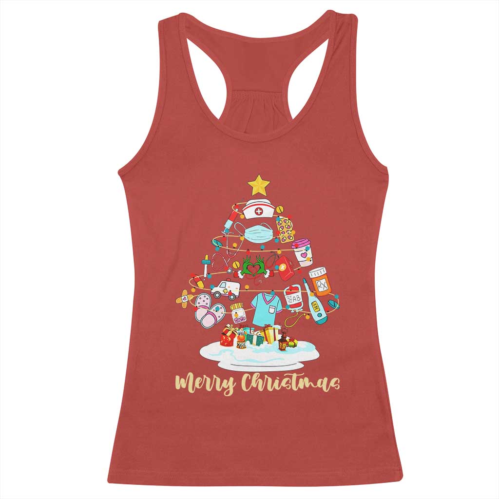 Christmas Nurse Tree Lights Racerback Tank Top - Print Your Wear