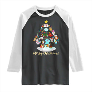 Christmas Nurse Tree Lights Raglan Shirt TS14 Black White Print Your Wear