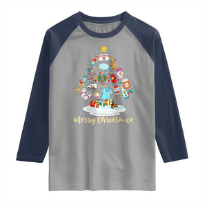 Christmas Nurse Tree Lights Raglan Shirt TS14 Sport Gray Navy Print Your Wear