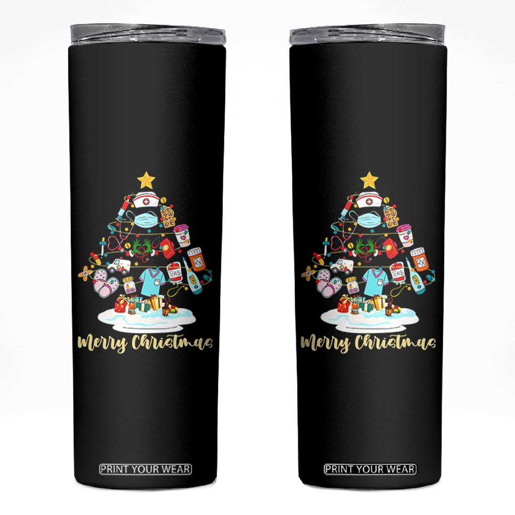 Christmas Nurse Tree Lights Skinny Tumbler TS14 Black Print Your Wear