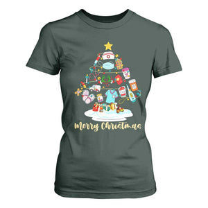 Christmas Nurse Tree Lights T Shirt For Women TS14 Dark Forest Green Print Your Wear