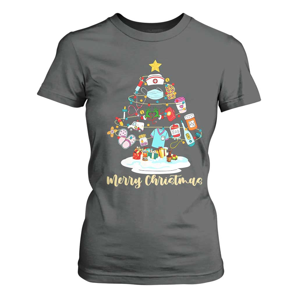 Christmas Nurse Tree Lights T Shirt For Women TS14 Dark Heather Print Your Wear