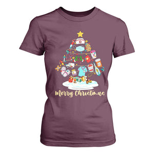 Christmas Nurse Tree Lights T Shirt For Women TS14 Maroon Print Your Wear