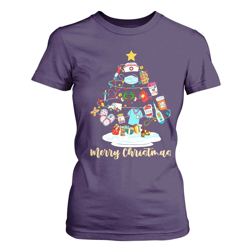 Christmas Nurse Tree Lights T Shirt For Women TS14 Purple Print Your Wear
