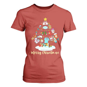 Christmas Nurse Tree Lights T Shirt For Women TS14 Red Print Your Wear