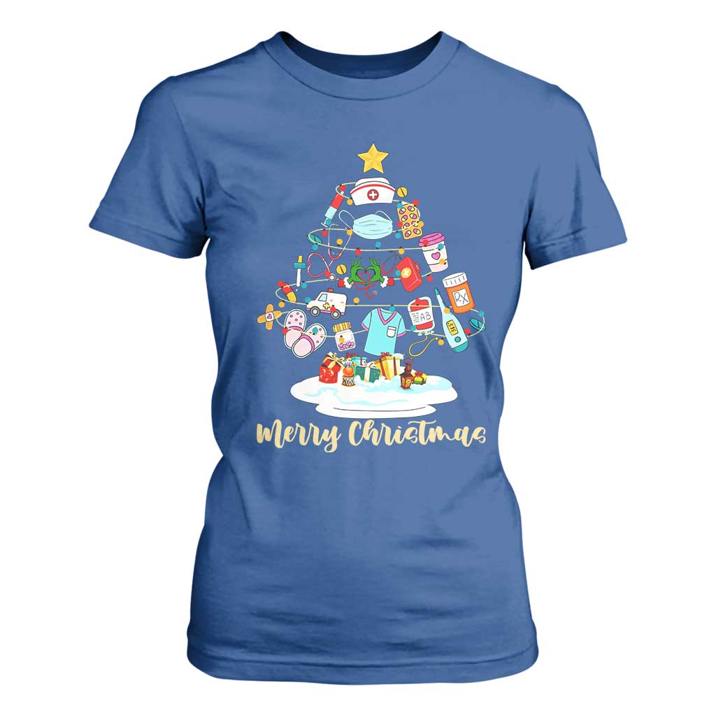 Christmas Nurse Tree Lights T Shirt For Women TS14 Royal Blue Print Your Wear