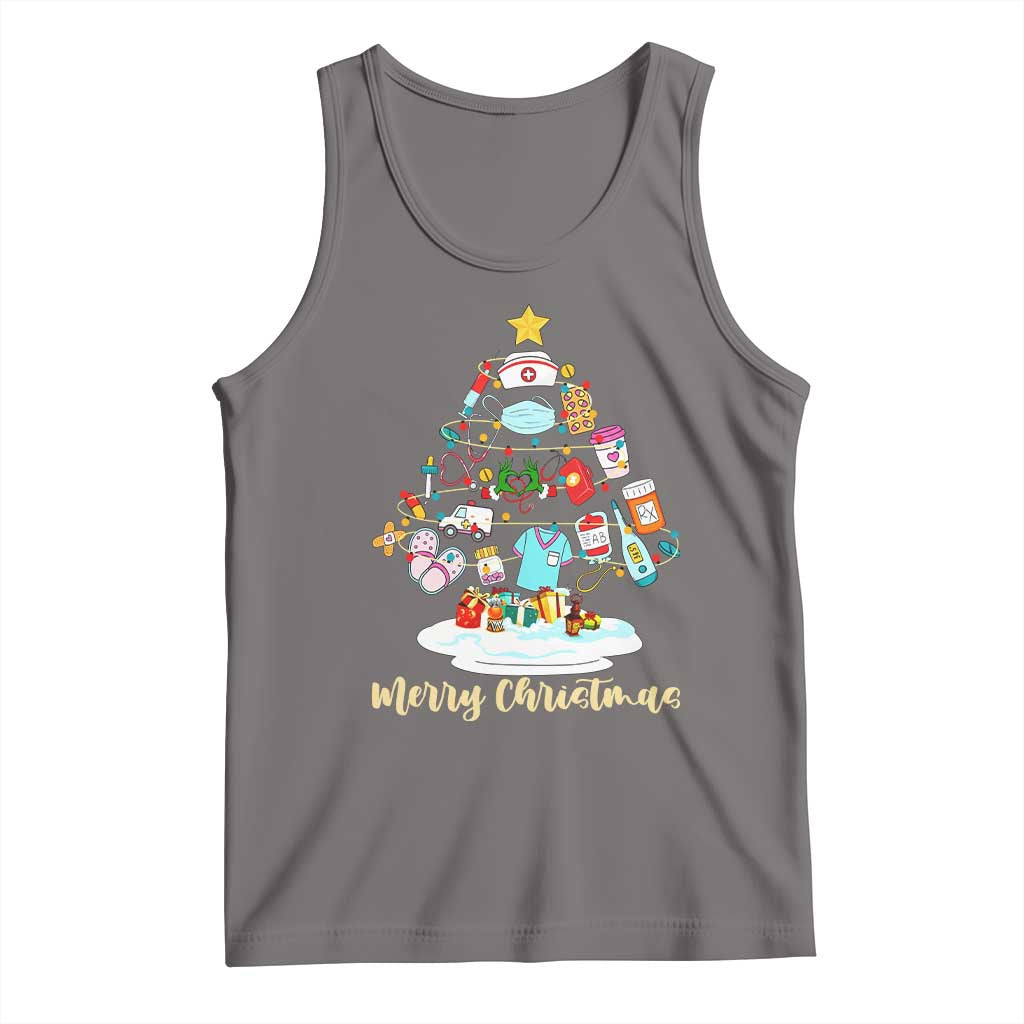 Christmas Nurse Tree Lights Tank Top TS14 Deep Heather Print Your Wear