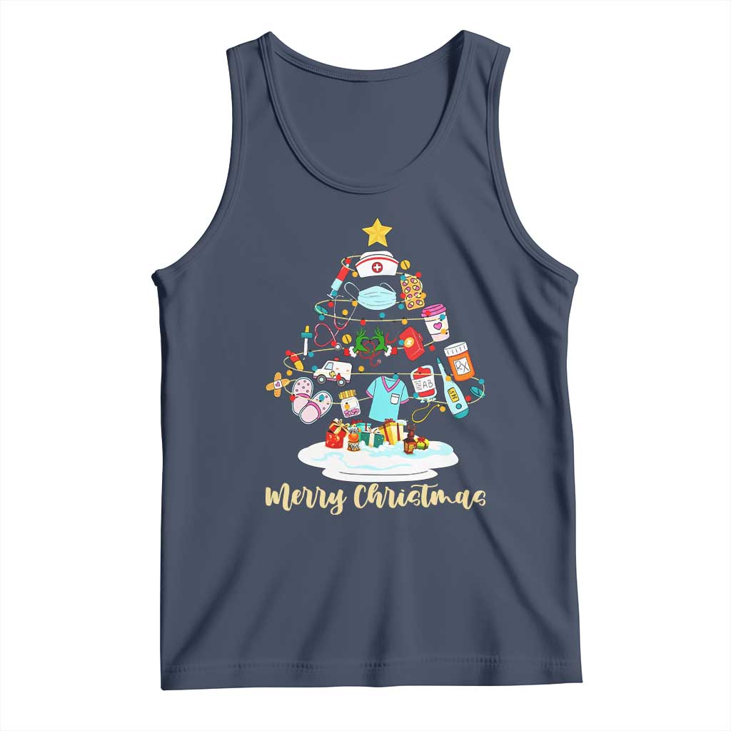 Christmas Nurse Tree Lights Tank Top TS14 Navy Print Your Wear