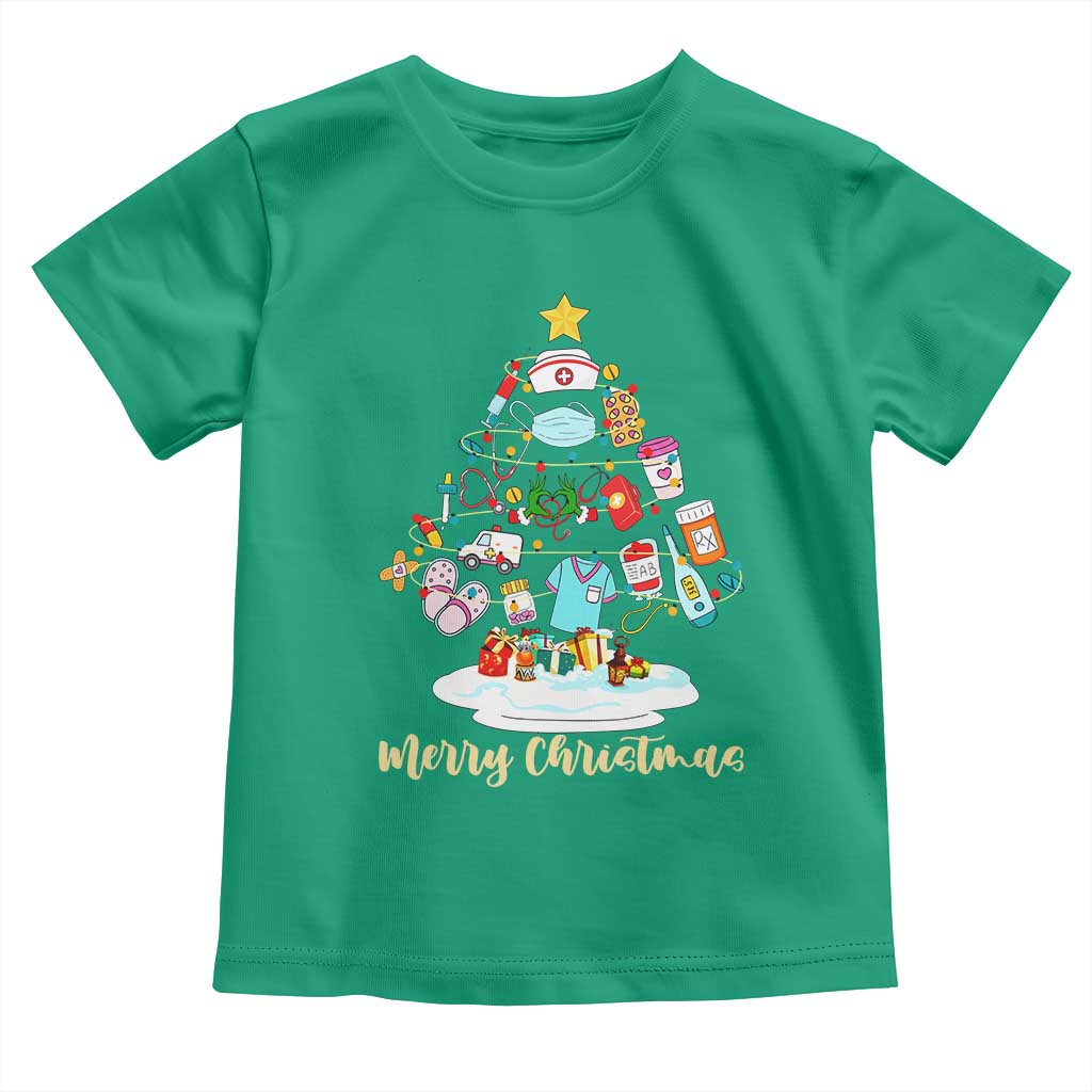 Christmas Nurse Tree Lights Toddler T Shirt TS14 Irish Green Print Your Wear