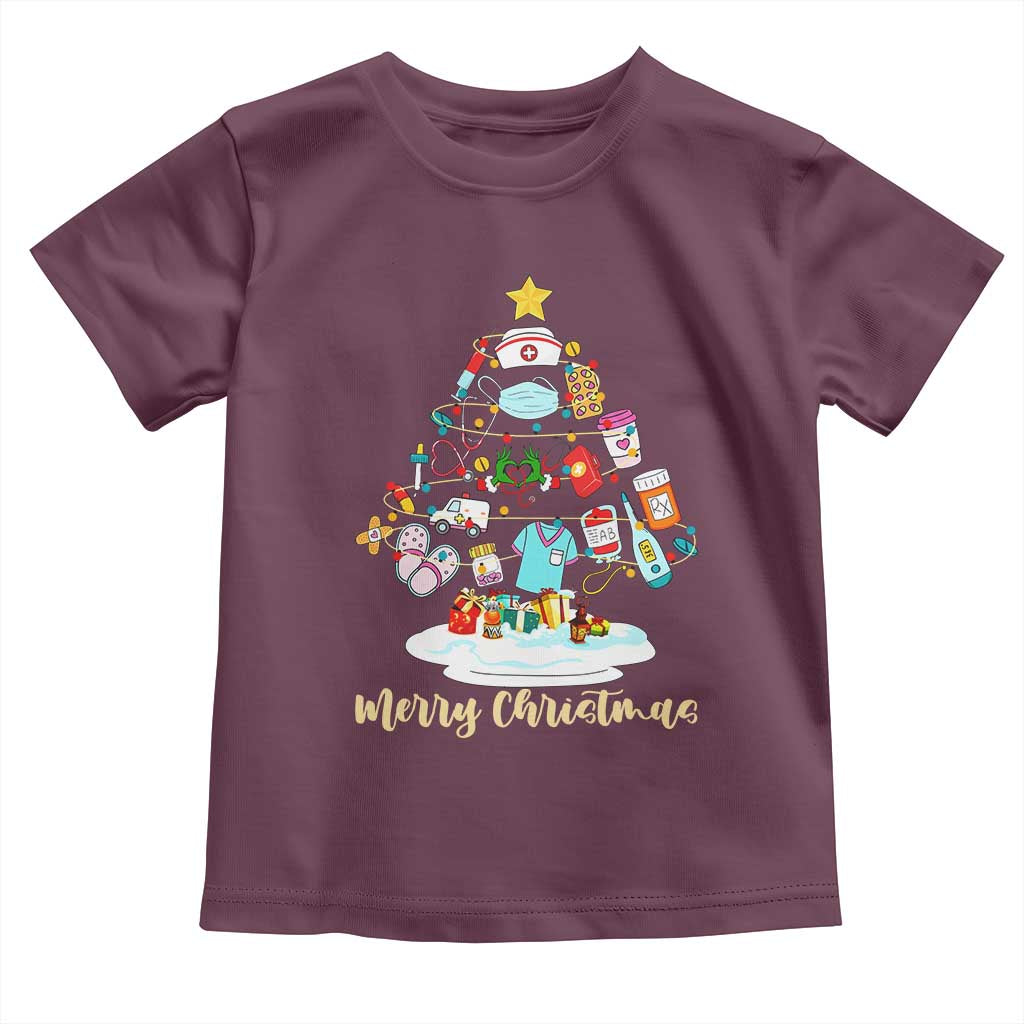 Christmas Nurse Tree Lights Toddler T Shirt TS14 Maroon Print Your Wear