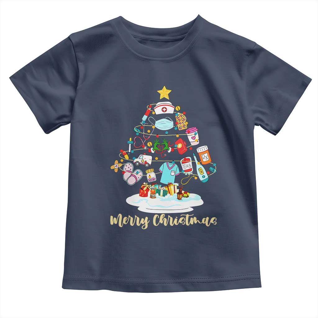 Christmas Nurse Tree Lights Toddler T Shirt TS14 Navy Print Your Wear