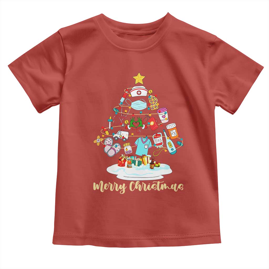 Christmas Nurse Tree Lights Toddler T Shirt TS14 Red Print Your Wear