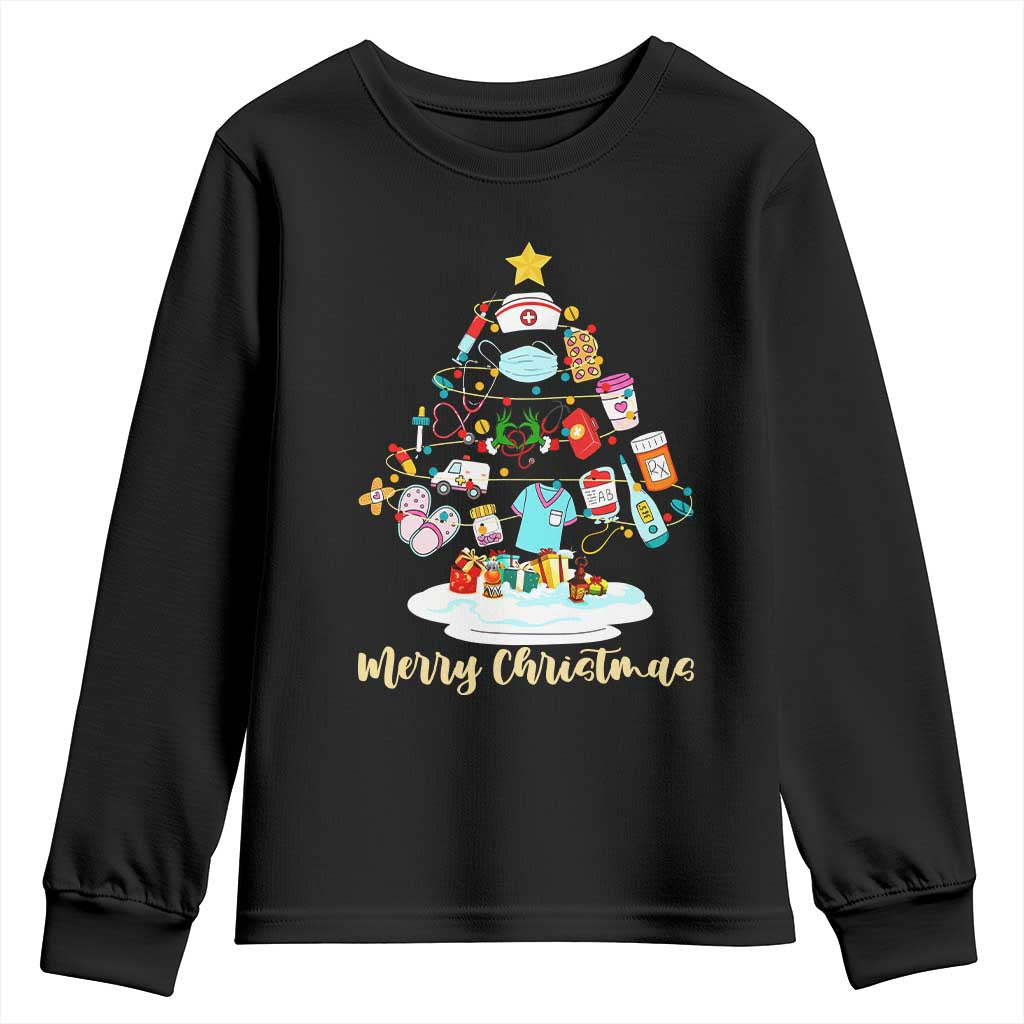 Christmas Nurse Tree Lights Youth Sweatshirt TS14 Black Print Your Wear