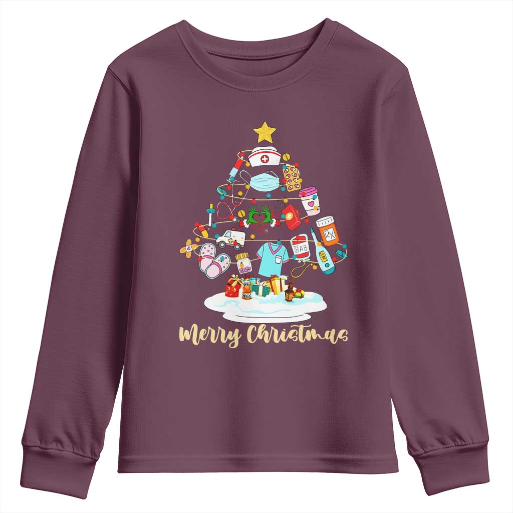 Christmas Nurse Tree Lights Youth Sweatshirt TS14 Maroon Print Your Wear
