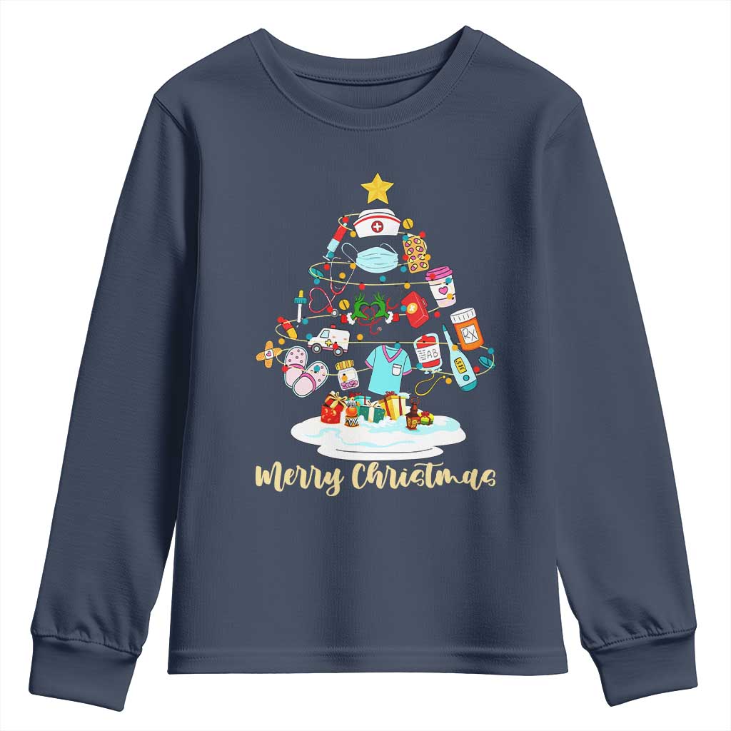 Christmas Nurse Tree Lights Youth Sweatshirt TS14 Navy Print Your Wear