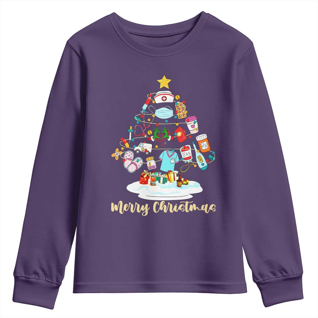Christmas Nurse Tree Lights Youth Sweatshirt TS14 Purple Print Your Wear