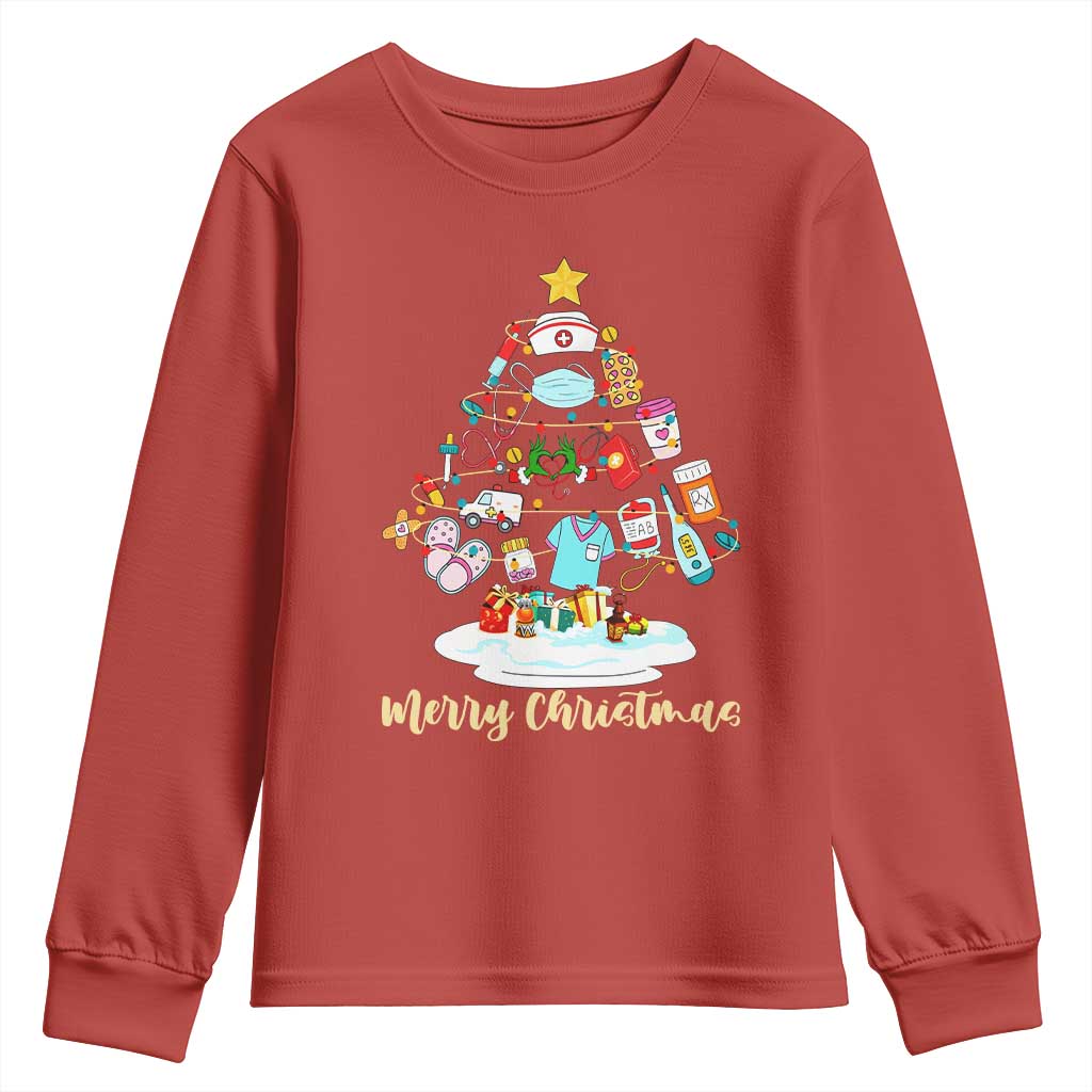 Christmas Nurse Tree Lights Youth Sweatshirt TS14 Red Print Your Wear