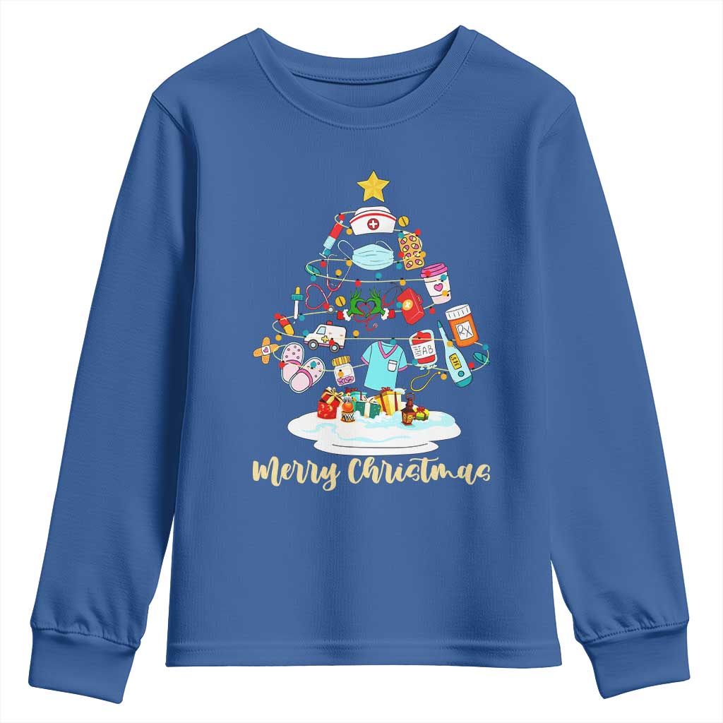 Christmas Nurse Tree Lights Youth Sweatshirt TS14 Royal Blue Print Your Wear