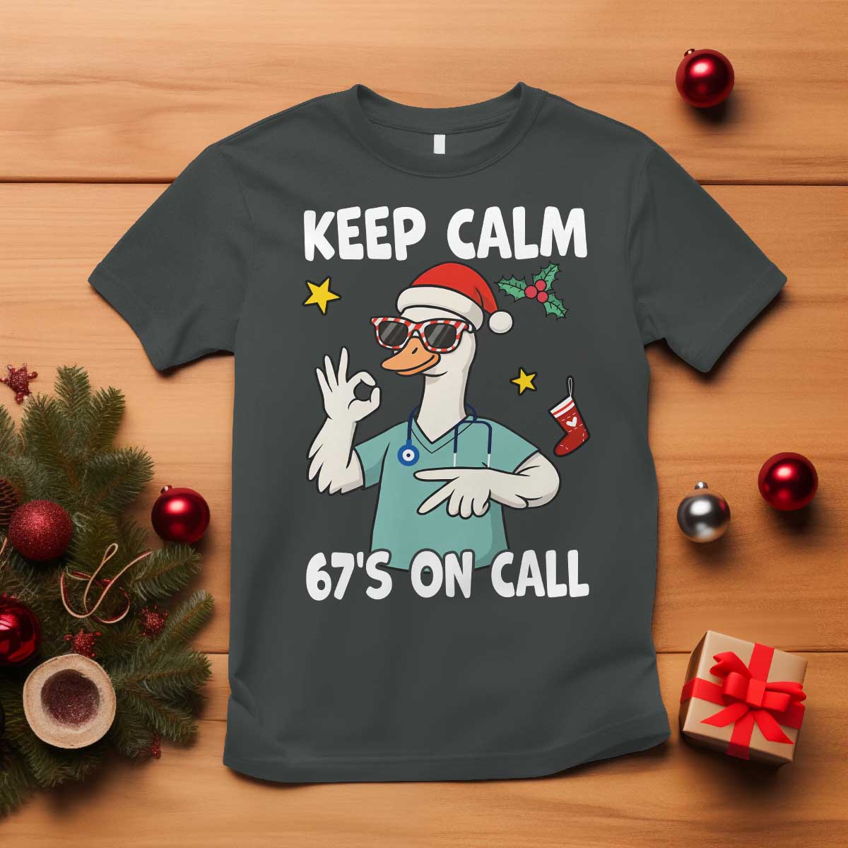 67 Six Seven Goose Nurse Christmas Meme T Shirt TS14 Dark Heather Print Your Wear