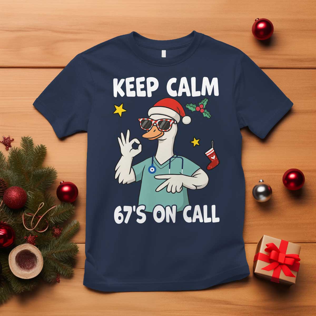 67 Six Seven Goose Nurse Christmas Meme T Shirt TS14 Navy Print Your Wear